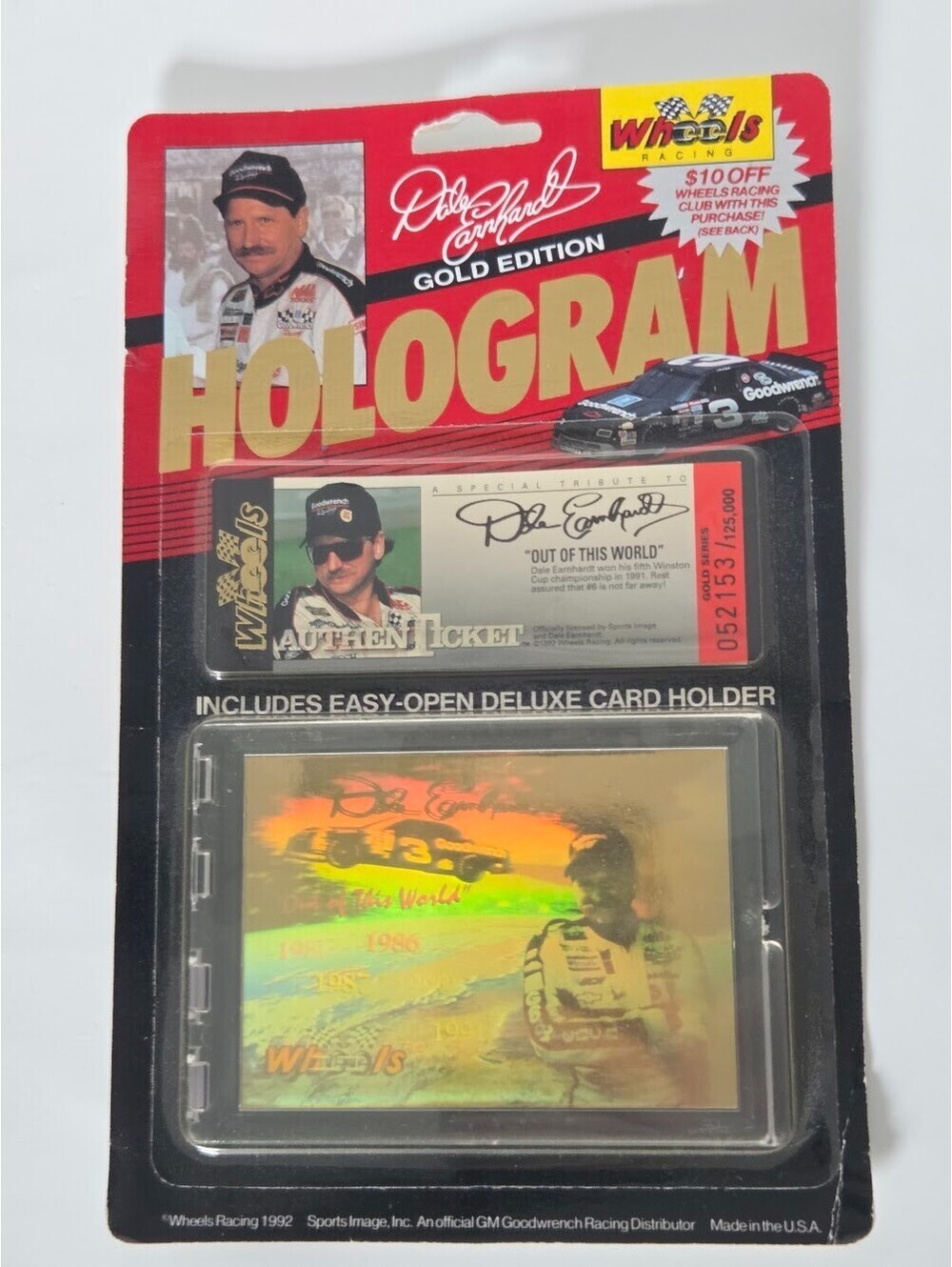 Dale Earnhardt Hologram Gold Series Card 1992 Wheels Racing Tribute Pack